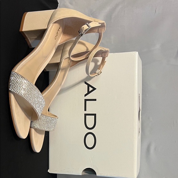 ALDO Women's Tan and Silver Block Heels - Picture 1 of 4